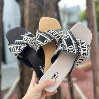 (04)รองเท้าแตะสวม DO ส้นแบน ผ้าไขว้ มี 2 สี พร้อมส่ง