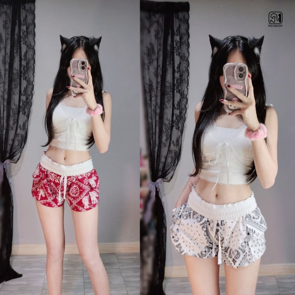 กางเกงขาสั้นจิ๋ว No.1Shop ลายช้าง ลายแมว ลายสวยๆน่ารักๆ มีกระเป๋าคาร์โก้ผ้าไหมญี่ปุ่น - รูปที่ 3