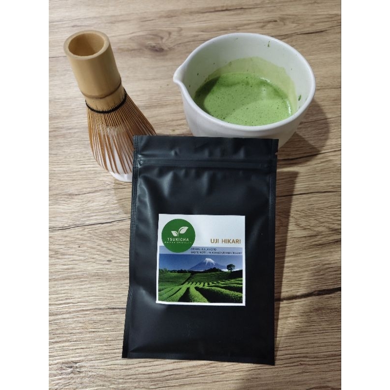 Uji Hikari ผงมัทฉะ 100% ceremonial grade สาหร่าย นัวๆ ครีมมี่ 100 g