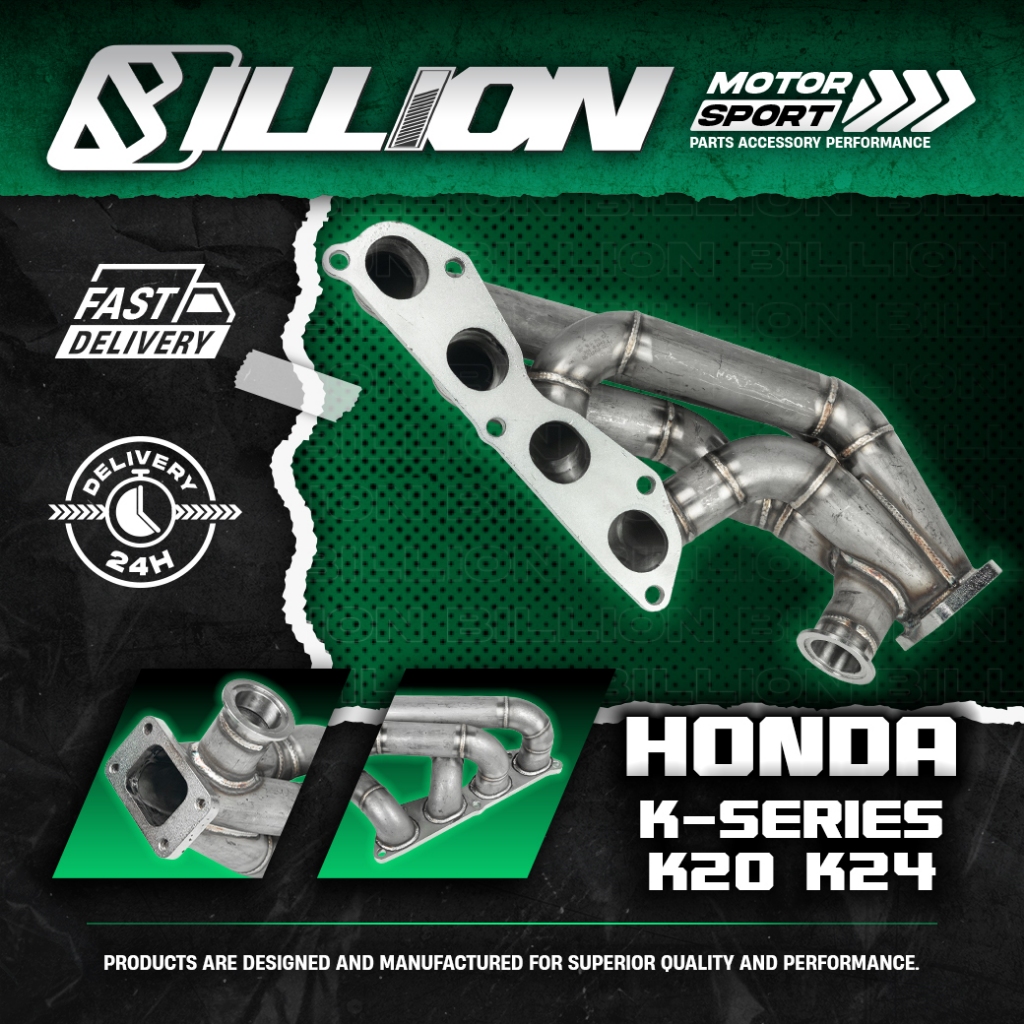 Exhaust Header เฮดเดอร์ Billion HONDA K-Series K20 K24 Turbo T3 Wastegate 44mm. หนา 3mm.