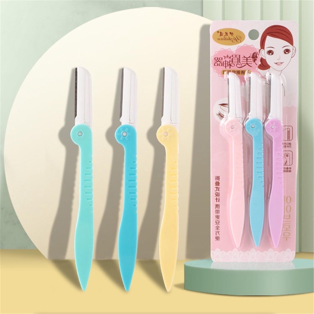 มีดโกนกันคิ้ว มีดโกนคิ้วnพกพาสะดวก ทนทาน มีดกันคิ้ว***แพ็ค 3 ชิ้น (คละสี)***