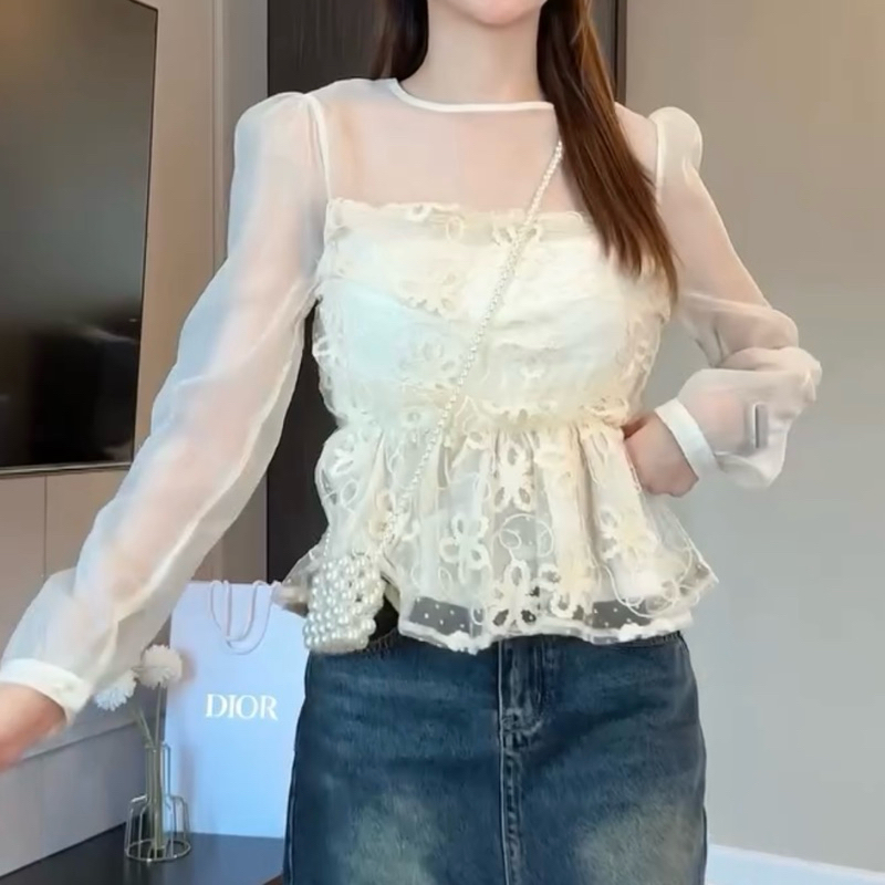 ส่งต่อ flower ivory from bd.bondii เสื้อแขนยาวซีทรู ปักลายดอกไม้