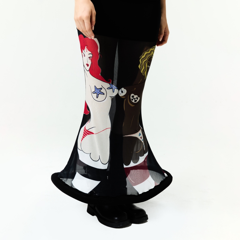 BLACKDOG BKK - SS2522 - Mermaid hoop skirt  - กระโปรงผ้ายืดตาข่ายซีทรูพิมพ์ลาย