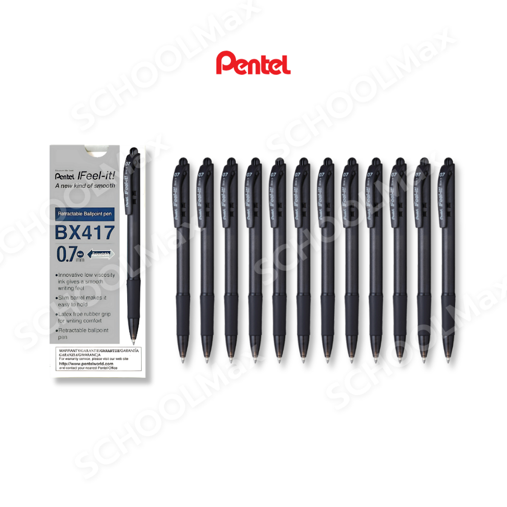 (ยกกล่อง) ปากกาลูกลื่น Feel-it สีดำ, สีแดง, สีน้ำเงิน ขนาด 0.7 mm. ยี่ห้อ Pentel / กล่อง (12ด้าม)