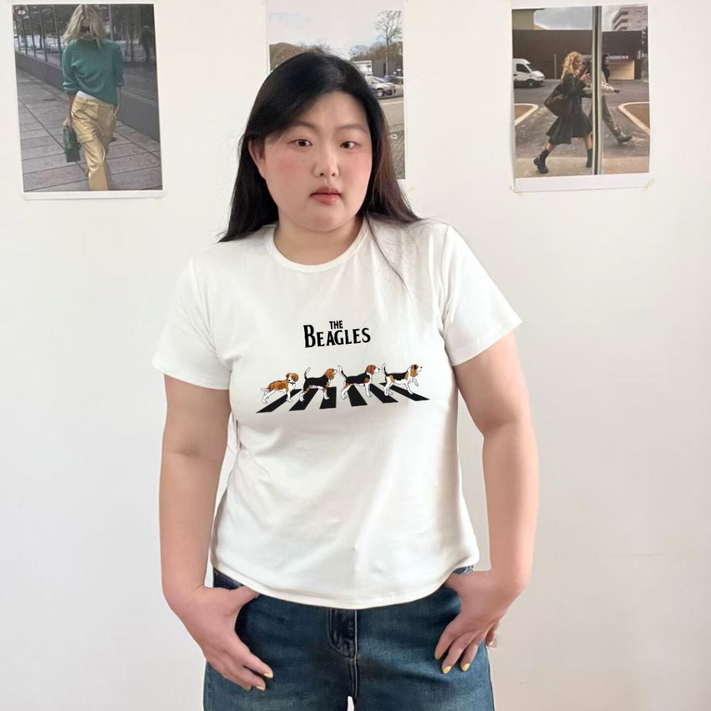 Teddy Tee เสื้อยืดสำหรับสาวอ้วน หลวม เสื้อผ้าผู้หญิงไซส์ใหญ่ สวมใส่สบาย ผ้าฝ้าย100% คอกลม แฟชั่น ลายพิมพ์ “บีเกิล”