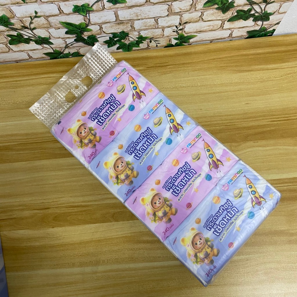 กระดาษทิชชู่ เช็ดหน้า Famingo หนานุ่ม ไม่เป็นขุย แพ็ค5ห่อ /1ห่อ 240แผ่น