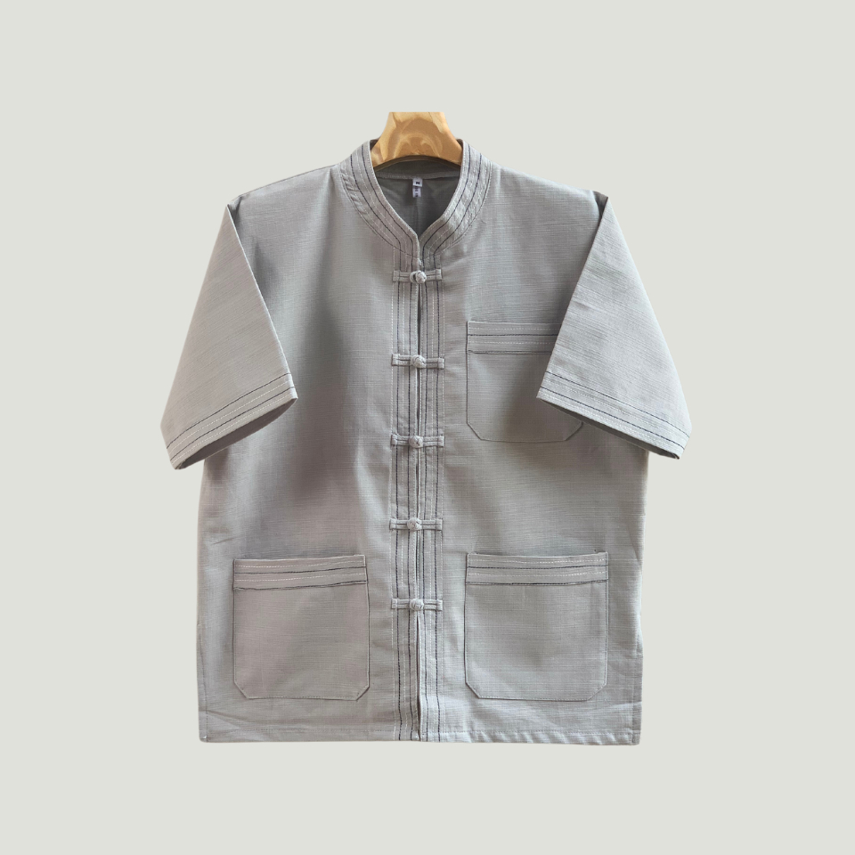 เสื้อคอจีนผ้าฝ้ายชินมัย ไทยองแขนสั้น เดินเส้นแนวล้านนา โบราณ งานประยุกต์สมัยใหม่ โดดเด่นมีเอกลักษณ์ สวมใส่สบาย