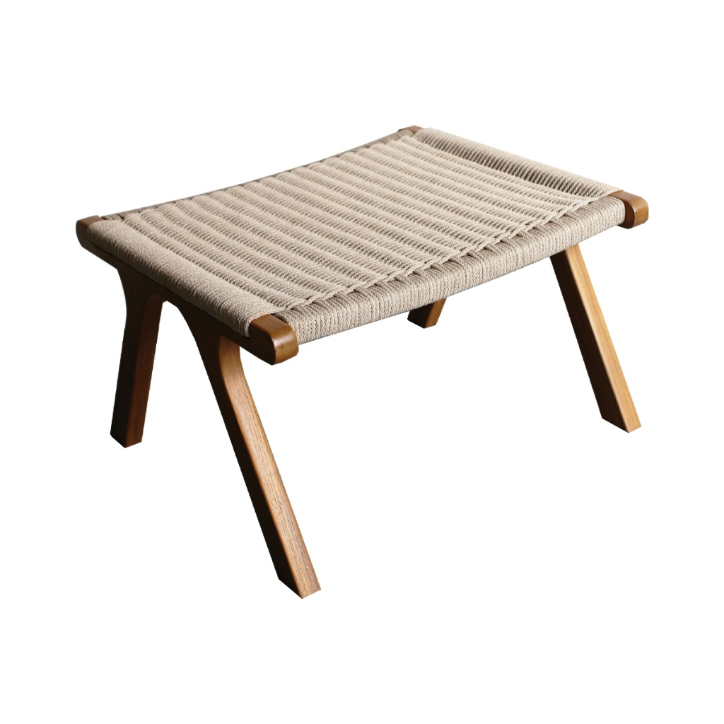 Modern outdoor เก้าอี้วางขาไม้สัก รีแล็กซ์ สานเชือกสี Capucine สีธรรมชาติ Ottoman Relax Chair (Versi