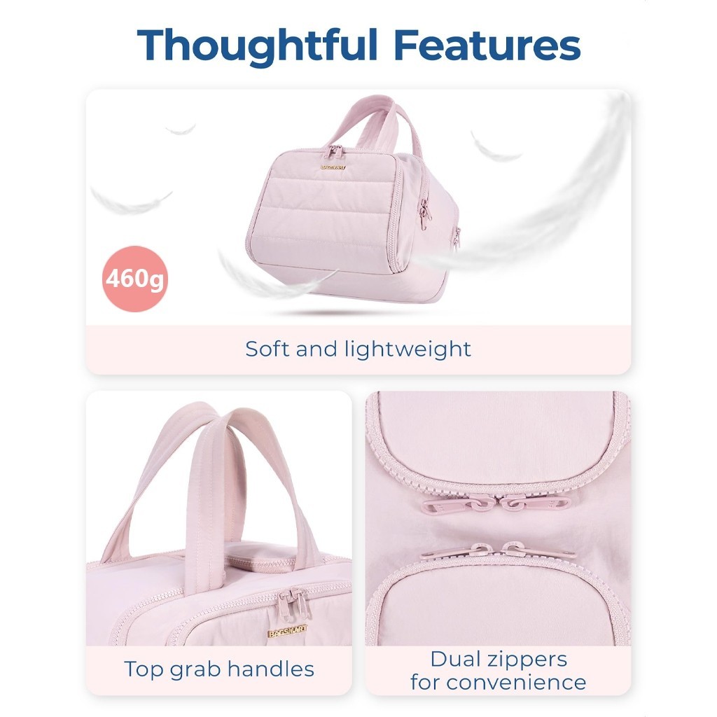 BAGSMART กระเป๋าเครื่องสำอาง 4 ทางเปิด - ออกแบบเปิดหาของง่าย กันน้ำ พกพาเดินทาง