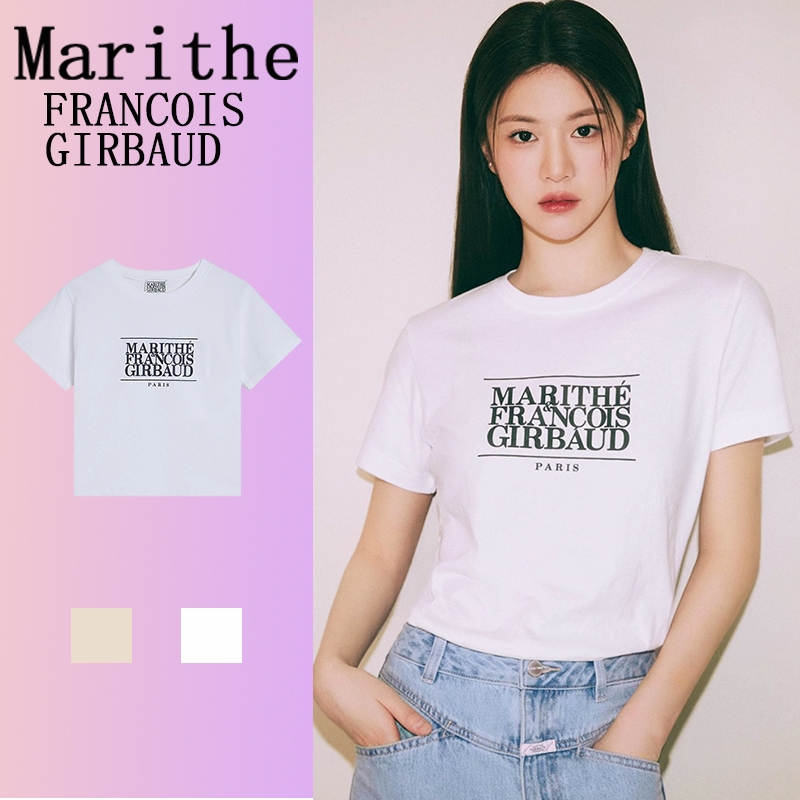 Marithe FRANCOIS GIRBAUD W CLASSIC LOGO เสื้อยืดขาว เสื้อเกาหลี แฟชั่น คอกลม ระบายอากาศดี พิมพ์ลายอักษร เสื้อครอป ใหม่