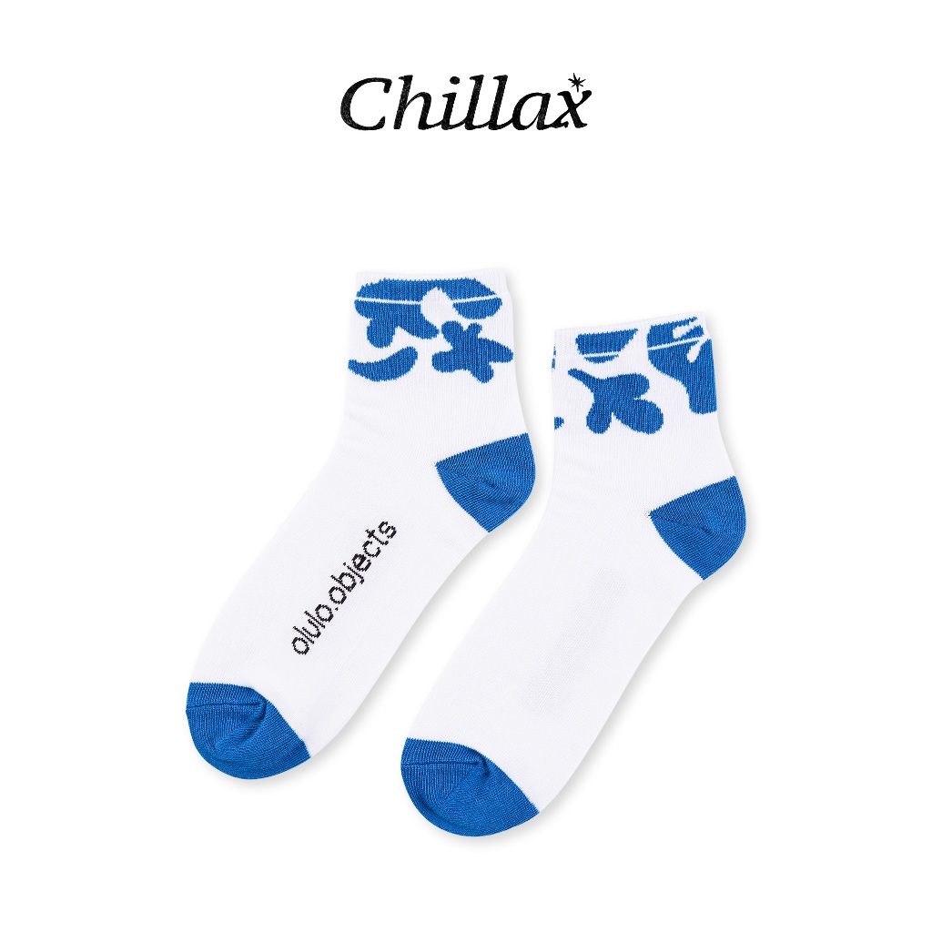 olulo chillax  - ถุงเท้าข้อกลาง Blue floral (Quarter Sock)