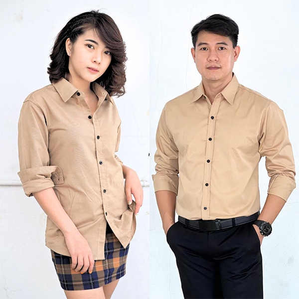 takayay brand เสื้อเชิ้ต สีเบจ 36-54 นิ้ว เสื้อเชิ้ตสีสุภาพ ผ้าคอตตอนทวิล