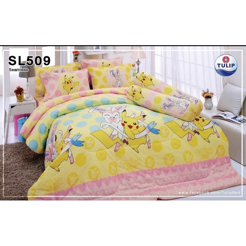 ลิขสิทธิ์แท้💯ชุดผ้าปูที่นอน 6ฟุต ไม่รวมผ้านวม ลาย pokemon สีเหลือง รุ่น SL509