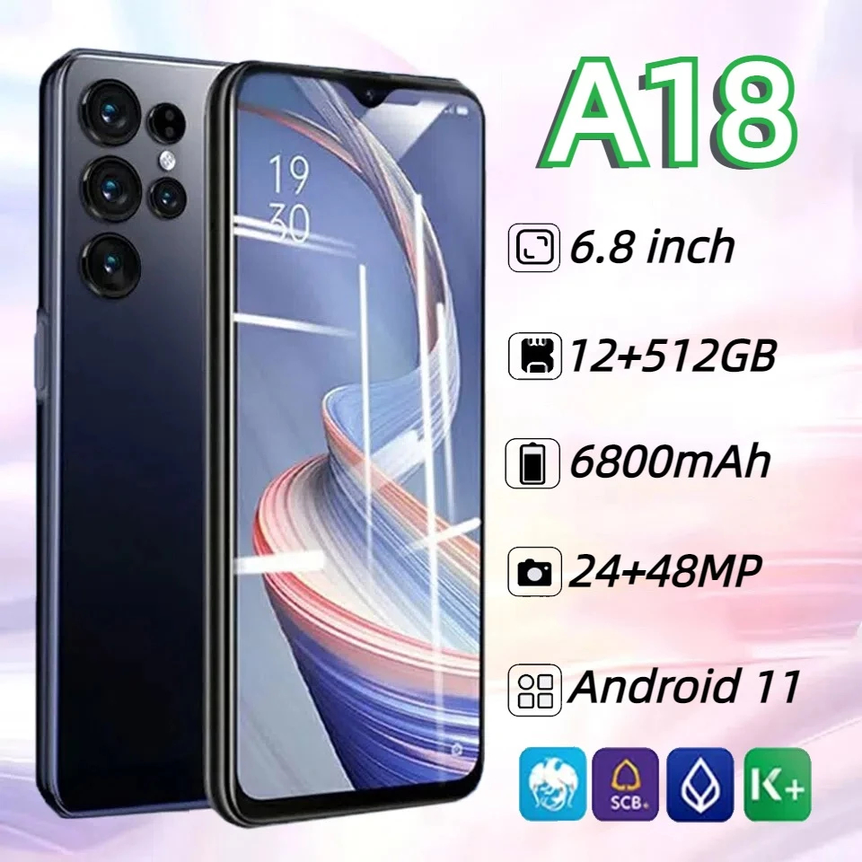 สมาร์ทโฟนดั้งเดิม 0PP0 A18 5G โทรศัพท์เล่นเกม Android แบบเต็มหน้าจอ HD ขนาด 6.8 นิ้วราคาถูก COD