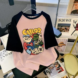 เสื้อยืดสวยๆผู้หญิงแฟชั่นฤดูร้อน oversize เสื้อผ้าสาวอวบคนอ้วนไซส์ใหญ่ เสื้อโอเวอร์ไซส์สไตล์เกาหลี ลายการ์ตูนญี่ปุ่น