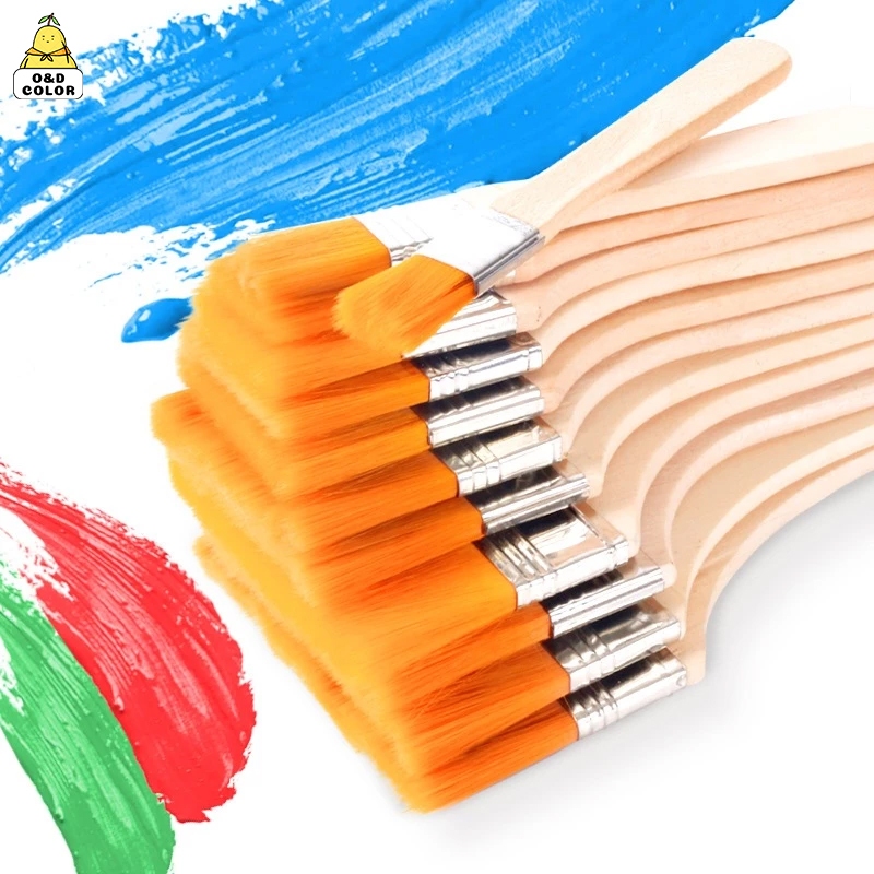 แปรงทาสี มี 12 ขนาด ด้ามไม้ Paint Brush พู่กัน ระบายสี แปรงทาสีบ้าน แปรงแบน แปรงทาสีอะคริลิค ขนไนลอน ไม่หลุดง่าย
