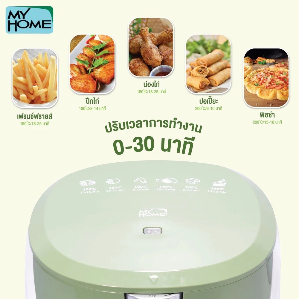 MY HOME หม้อทอดไร้น้ำมัน ขนาด 4 ลิตร กำลังไฟ 1300W รุ่น HT-C13 ควบคุมอุณหภูมิอัจฉริยะ 80-200 °C