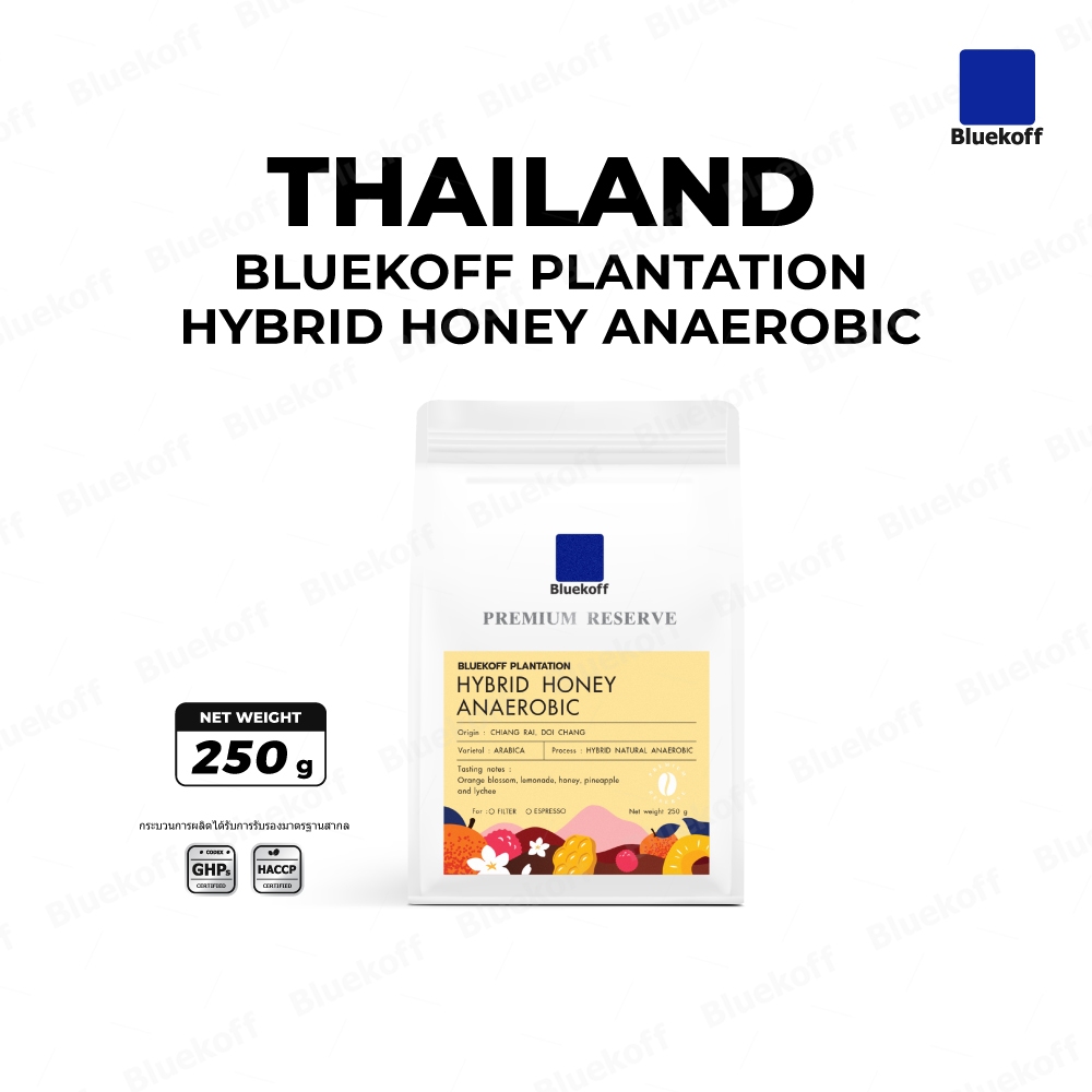 Bluekoff เมล็ดกาแฟ ไทย อราบิก้า 100% Bluekoff Plantation: Hybrid Anaerobic (1 ถุง บรรจุ 250 กรัม)