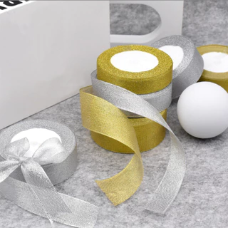 ริบบิ้นเนื้อทราย สีทอง สีเงิน ยาว 25หลา ริบบิ้นผ้า ริ้บบิ้นทำโบว์ ตกแต่ง DIY พร้อมส่งจากไทย