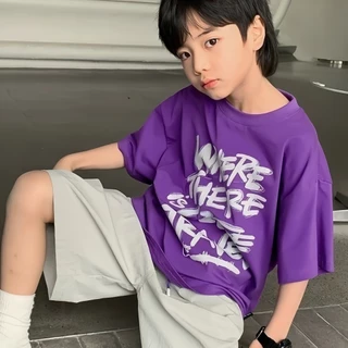 Beryl kids🌸เสื้อยืดแขนสั้นเด็ก🎀เสื้อผ้าเด็กพิมพ์ตัวอักษรฤดูร้อน อินเทรนด์เกาหลี ระบายอากาศ สีสันเท่ๆ ทรงหลวม รุ่นใหม่