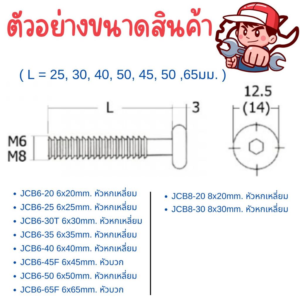 สกรู หัวหกเหลี่ยม 1/4″ ขนาด25,30,45,50มม สีรุ้ง ซิ้งค์ขาว หัวแบน หัวจม เกลียวไม้ เกลียวปล่อย หยาบ ฟอร์นิเจอร์ JCA JCB FT ราคา ถูกที่สุด ดีลบีเคเค แกลเลอรีภาพที่ 6