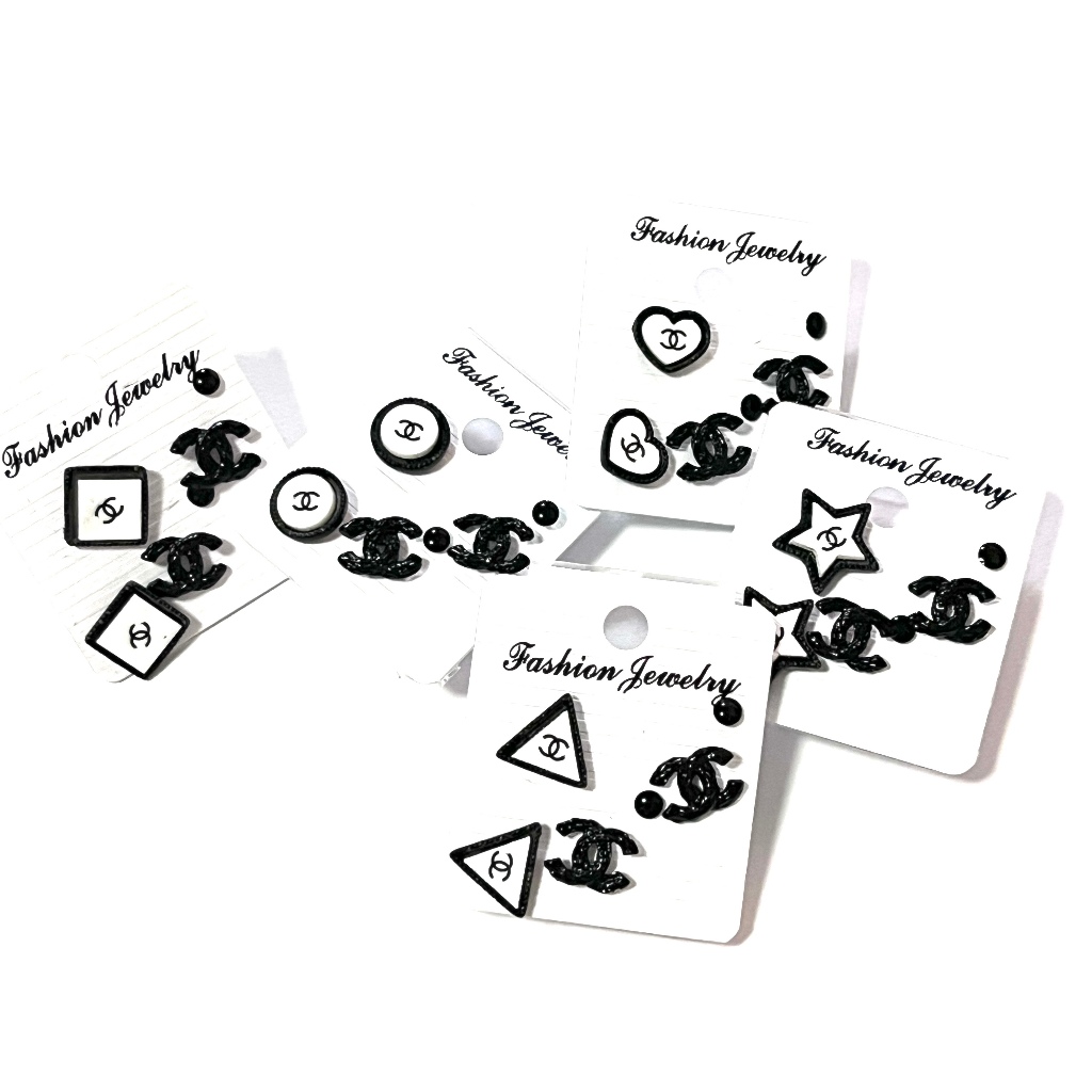 WFH stud earrings ต่างหูสแตนเลส 1 set 3 คู่ | ดำ มี YY