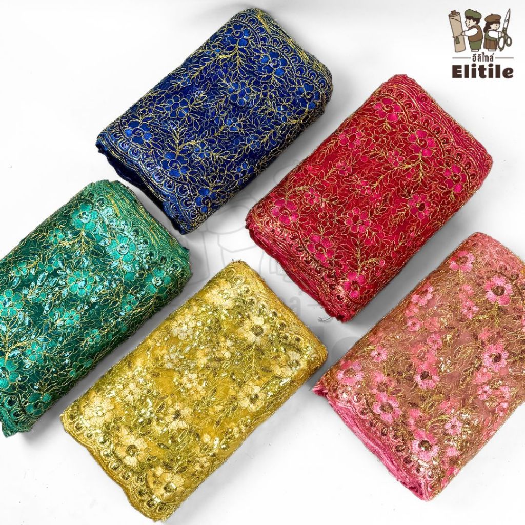 สไบถ่ายคอนเทนต์🏍️มีส่งด่วน/delivery🏍️*ผ้าสไบกว้าง36ซม ลายดอกไม้ ลูกไม้ปักดิ้นทอง  สไบห่มพระ ชุดเจ้าสาว ชุดไทย ผ้าเมตร - รูปที่ 2