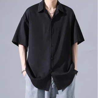 🚚85-135KG🚚สีดำ เสื้อผู้ชายไซส์ใหญ่ 4XL-8XL เสื้อเชิ้ตผู้ชายอ้วน แขนสั้น ระบายอากาศดี คนอ้วนก็ใส่ได้ กดรับคูปองด่วน