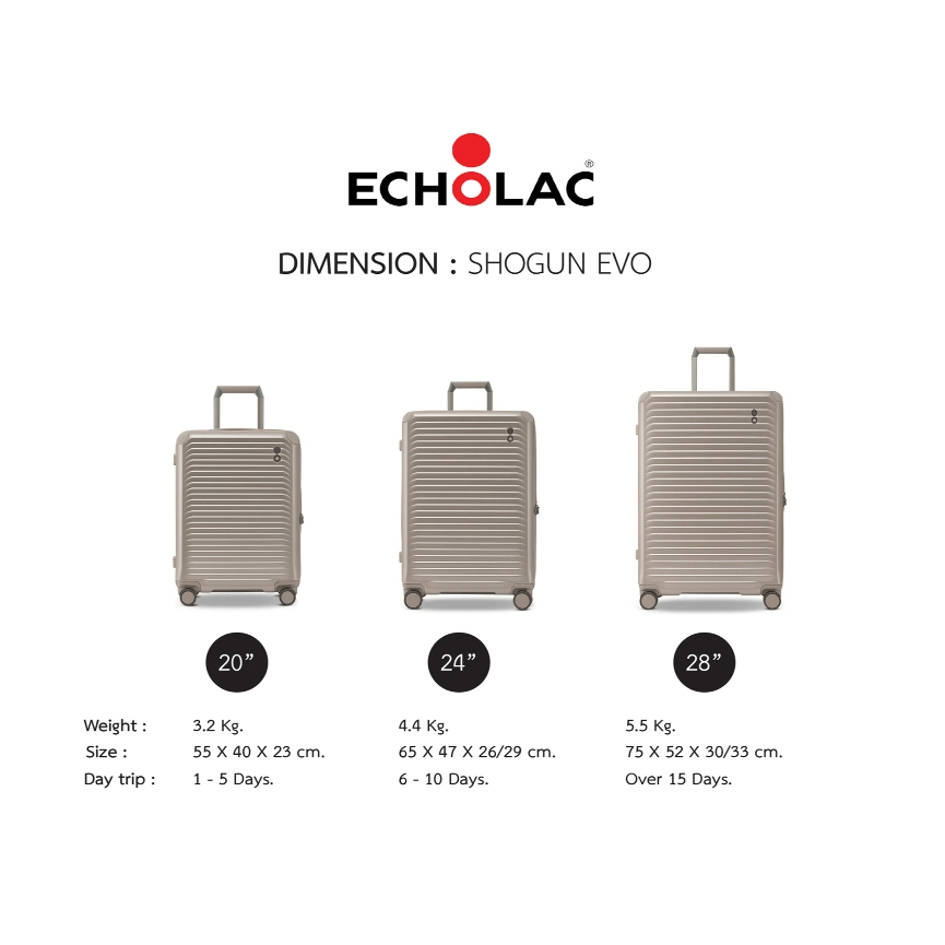 ECHOLAC : กระเป๋าเดินทาง ซิป 2 ชั้น มีมุมกันกระแทก รุ่น โชกุน อีโว (Shogun Evo - PC279SA)