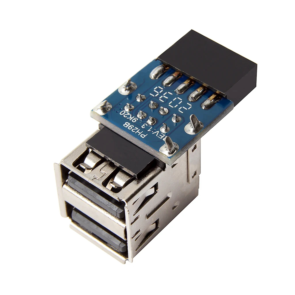 USB 2.0 ตัวเชื่อมต่อเมนบอร์ดเมนบอร์ด 9 Pin ถึง 2 พอร์ต USB 2.0 9 Pin Female Adapter Converter 1ตัว