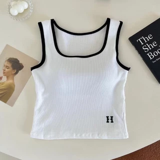 เสื้อกล้ามผ้าร่อง พร้อมบราตัวเดียวจบ เสื้อกล้ามสีพื้นใส่ทำงานได้ เสื้อยืดใส่สบาย