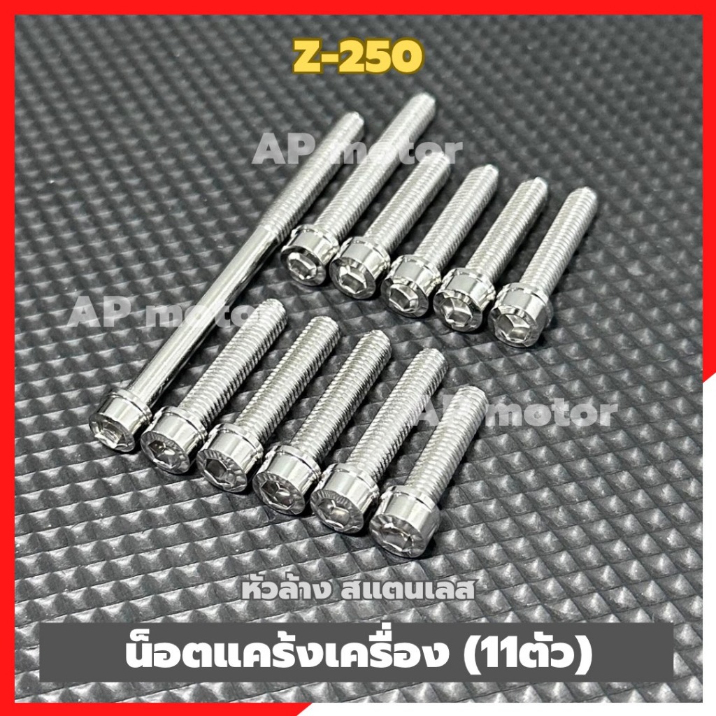 น็อตแคร้งเครื่องZ-250 (11ตัว) หัวล้าง สแตนเลส น็อตแคร้งZ250 น้อตเครื่องZ250 น็อตแคร้งZ250 น็อตเครื่อ