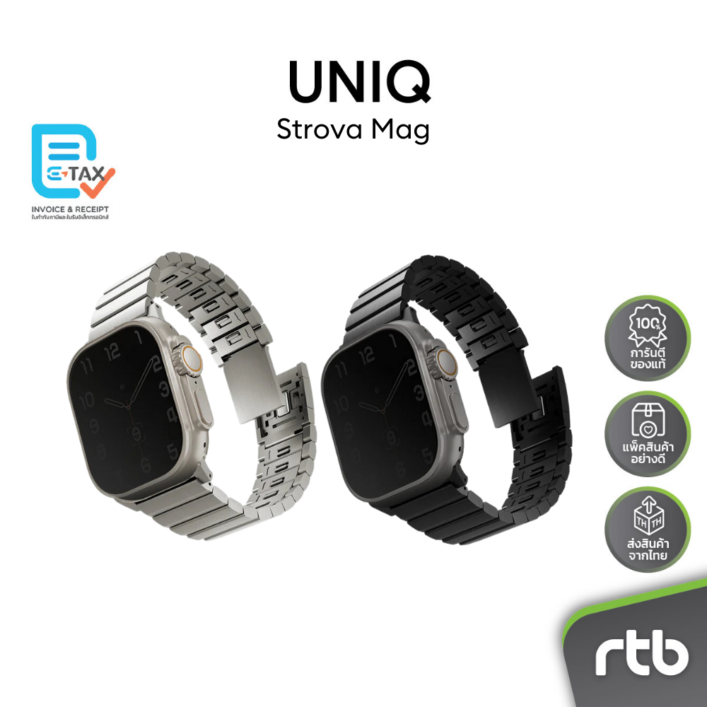 UNIQ สายสแตนเลสพร้อมตัวล็อคแม่เหล็กสำหรับ Apple Watch (49/46/45/44mm) รุ่น Strova Mag by RTB