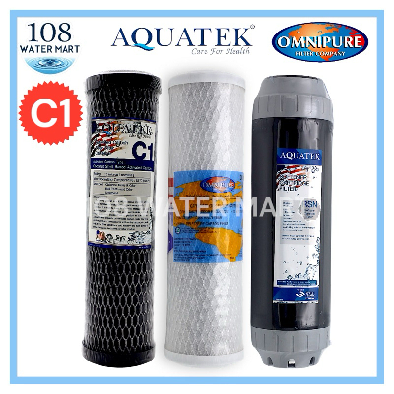 ชุดไส้กรอง 3 ชิ้น Aquatek C1 เซลลูโลส คาร์บอน ID800 iD1050 Omnipure เรซิ่น Aquatek ฟู้ดเกรด