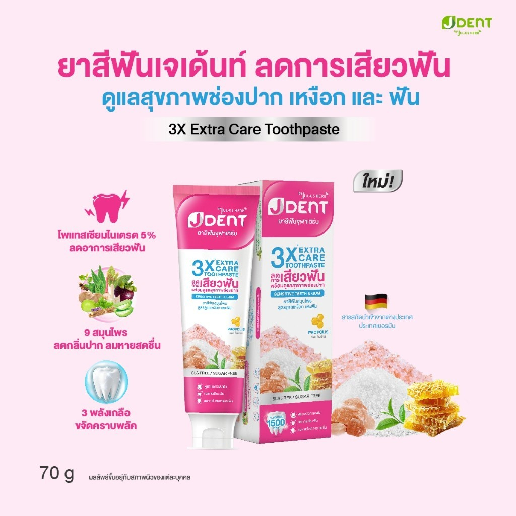 (1 หลอด) ยาสีฟัน จุฬาเฮิร์บ JULA'S HERB JDENT 3X EXTRA CARE TOOTHPASTE