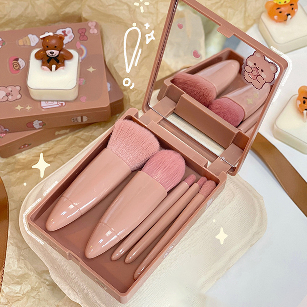 แปรงแต่งหน้า 5 ชิ้น (แบบพกพา) มินิมัลติฟังก์ชั่แป้งฝุ่นแปรงรองพื้นแปรงอายแชโดว์ชุดแปรงพร้อมกระจกหลายสไตล์ให้เลือก - รูปที่ 3