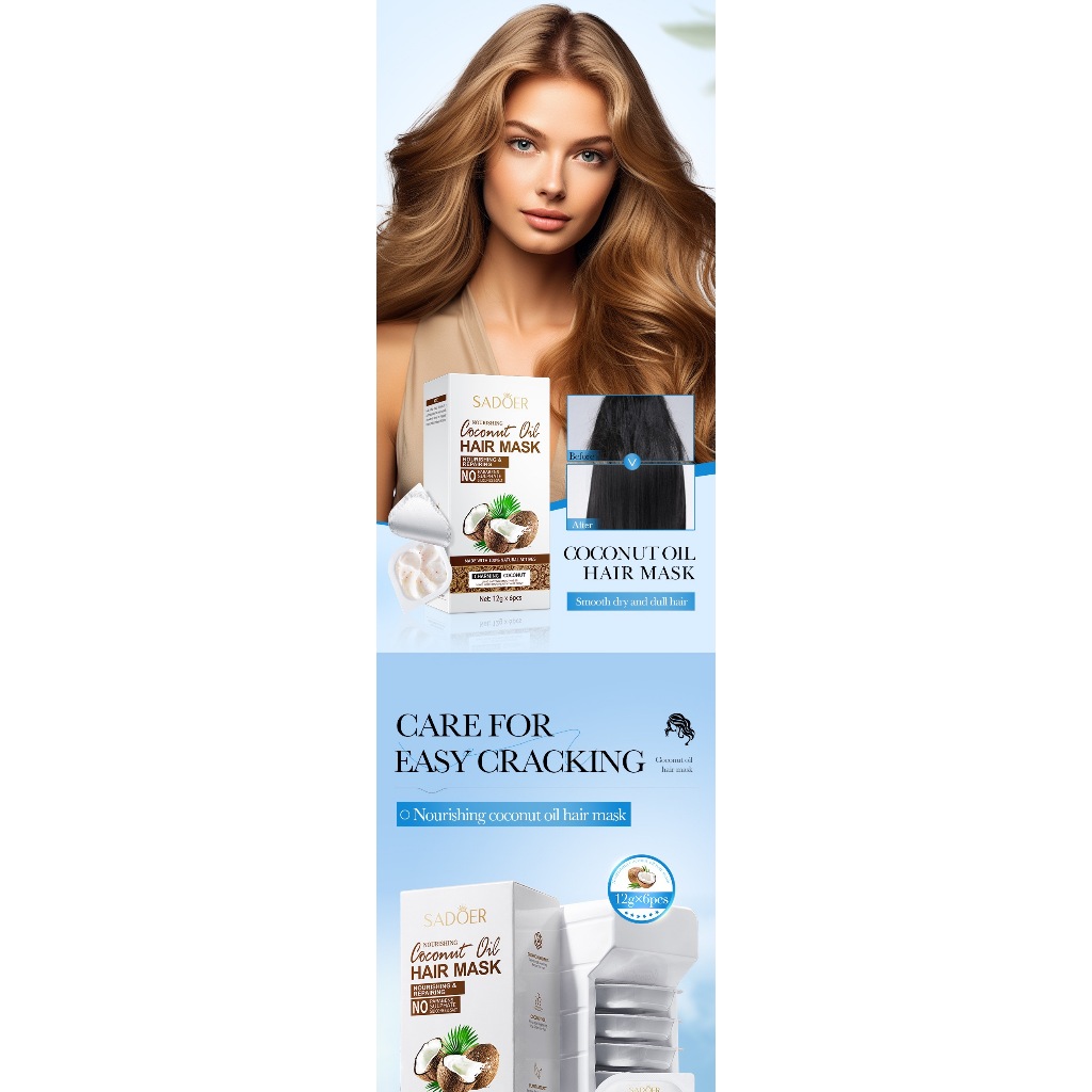 ครีมหมักผม 1กล่องมี6ชิ้น SADOER COCONUT OILHAIR MASK รูปที่ 6