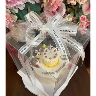 💗โค้ดส่งฟรี💗 กล่องเค้ก ฐานสีขาว (ไม่รวมรีบบิ้น) ขนาดเยอกมาด วัสดุ PET เกรดอาหาร สวยงามและใช้งานได้จริง กล่องเค้กใส