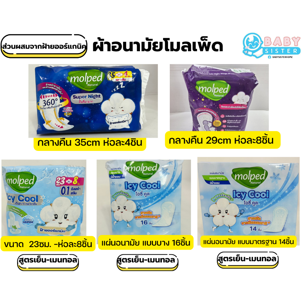 ผ้าอนามัยโมลเพด Molped (รุ่นกลางวัน,กลางคืน,สุตรเย็น)