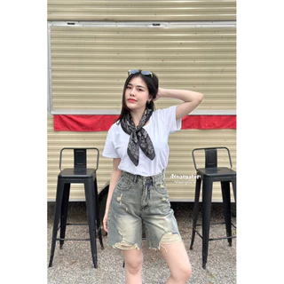 Acasey กางเกงยีนส์ผู้หญิง ขาสั้น ขา3ส่วน ปลายลุ่ย maygan ใส่ได้ทั้งชายและหญิง