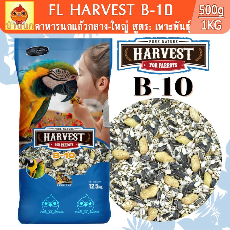 FarmLand Harvest Parrot B-10 (แบ่งขาย 500G / 1KG) อาหารนกแก้ว กระตั้ว ไฮยาซิน มาคอ อเมซอน อิเลคตัส เกรย์ สูตรเพาะพันธุ์