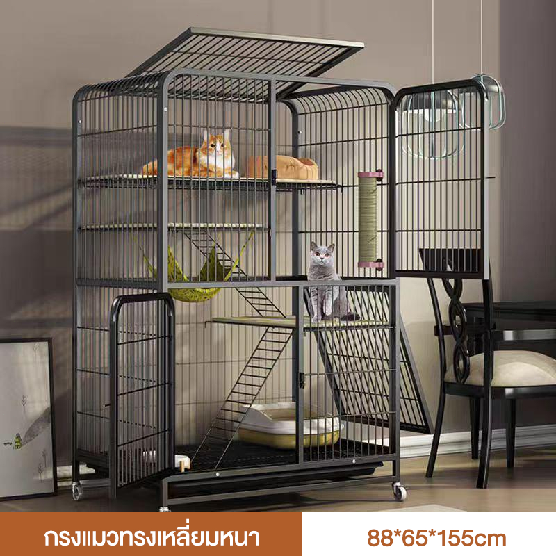 ฟรีกระบะทรายแมว/เหล็กหนาพิเศษ/กรงแมวขนาดใหญ่ แมว พร้อมชั้นเก็บของ กรงสัตว์เลี้ยง กรงกระรอก กรงแมว 5ชั้น กรงขังแมว กรงหมา