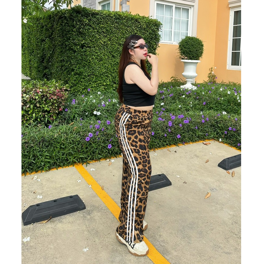 JAGUAR PANTS กางเกงขายาวลายเสือ ด้านข้างแต่งแถบขาว