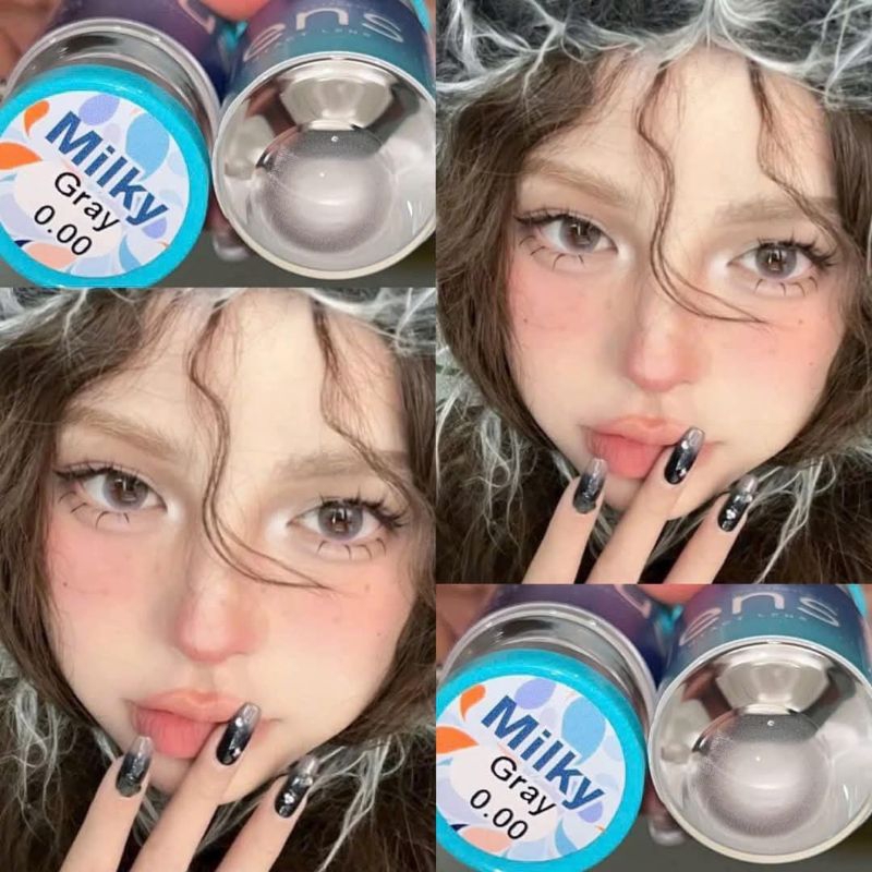 💓คอนแทคเลนส์⭐ขนาดกลาง⭐Gray✨Milky เลนส์ไซส์กลาง สีนัวละมุนมาก (ilens)สายตาปกติ