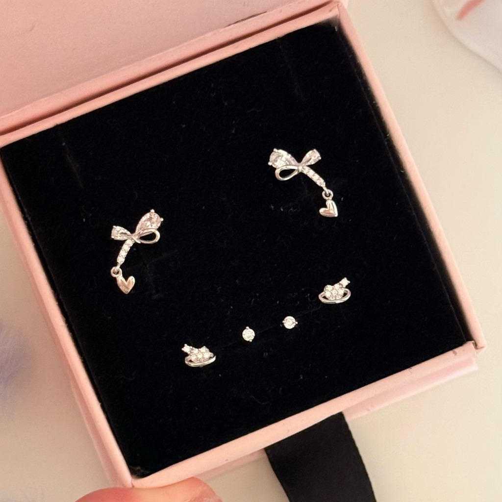 Suwann.na [ราคาต่อเซต] ต่างหู ต่างหูเงินแท้ เซตโบว์ตุ้งติ้ง