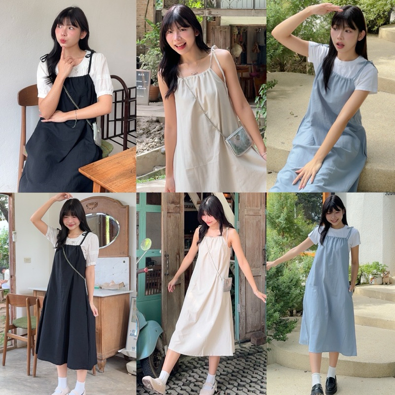 KORRA ·͜·♡เดรสผูกไหล่ผ้าลินินสีพื้น🤎มีกระเป๋าล้วงสองข้าง✨น่ารักโฮมมี่มากๆ🌻📸