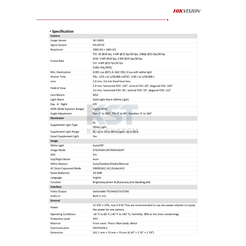 DS-2CE10KF0T-LFS (เลือกเลนส์) กล้องวงจรปิด Hikvision Smart Hybrid Light ColorVu 5MP (ไมค์