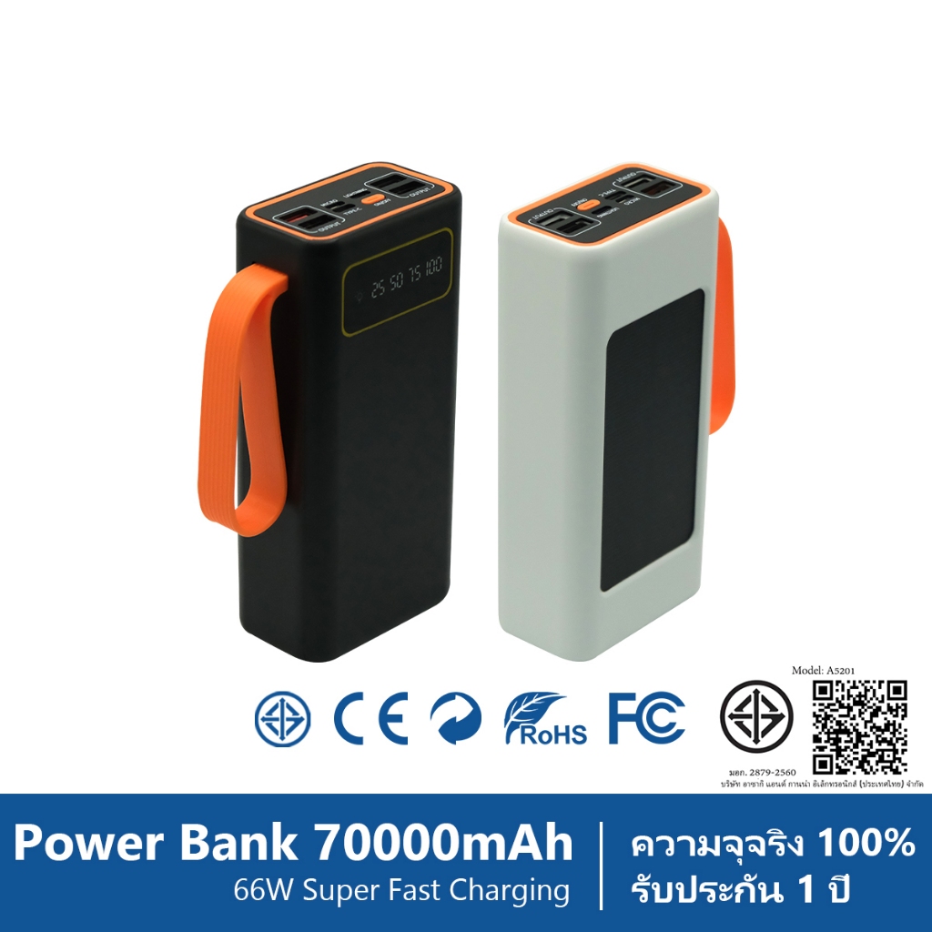 PowerBank 70000mAhชาร์จเร็ว 66W fast charge จริง100% พาวเวอร์แบงค์ Solar energy