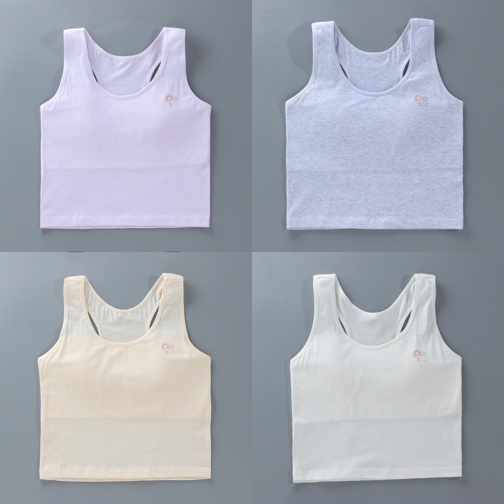 เสืื้อบังทรงเด็ก มีซับบังทรงด้านหน้าปิดจุก ทรงเสื้อกล้าม ผลิตจากผ้าคอตตอน สำหรับอายุ 6-12 ปี