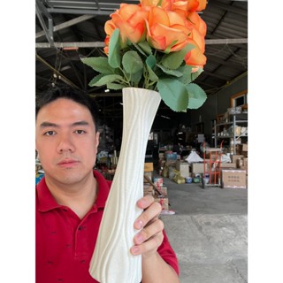 แจกันจัดดอกไม้ แจกันทรงสูง สีขาวพ่น ขนาดสูง13นิ้ว ปากกว้าง 7…